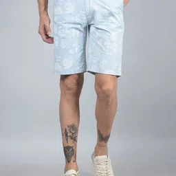 Crimsoune Club Men Floral Printed Pure Cotton Slim Fit Chino Shorts-picture-54
