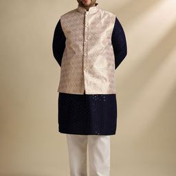 SOJANYA PLUS Men Plus Size Embroidered Cotton Kurta with Pyjama & Nehru Jacket-image-84