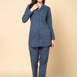 DRAPE IN VOGUE Women Printed Lapel Collar Shirt & Pyjamas Pure Cotton Night suit-image-56