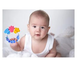 Enorme Silicone Candy Shape Cream Color Teething Soft Teether and and Round Shape BPA Free Silicone Bell Teether Ring for Babies image 5