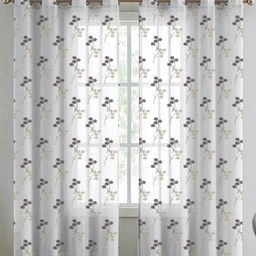 Aura Coffee Brown & White Set of 2 Embroidered Long Door Curtain-image-47