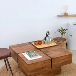 THEGASBH Brown Wooden Trezzo Triad Square Coffee Table-image-41