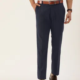 SELECTED Men Navy Blue Slim Fit Solid Formal Trousers-picture-31