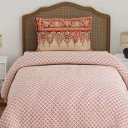Boutique Living India Pink Cotton Ethnic Motifs Single Bedsheet With 1 Pillow Cover-picture-47