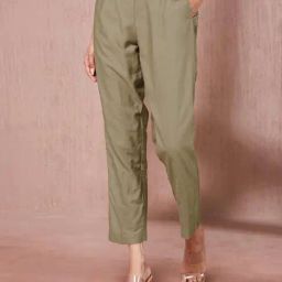 Fabindia Green Viscose Silk Slim Fit Trousers-picture-13