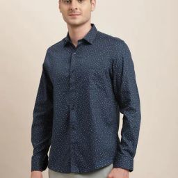 Turtle Blue Cotton Slim Fit Printed Shirt-image-92