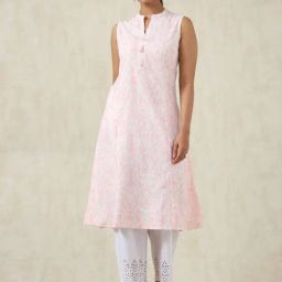 Soch Pink Linen Regular Fit Printed Kurtas-picture-0