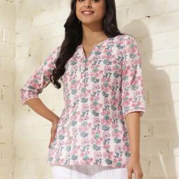 Fabindia White Cotton Printed Straight Short Kurti-image-75