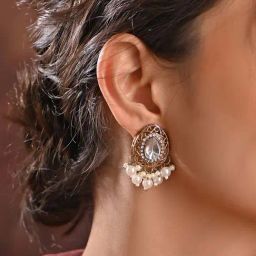 Fida Traditional Wedding Oval White CZ Pearl Drop Earrings-33