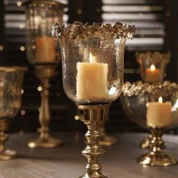 Pure Home and Living Amber & Gold Aluminium Hammered Large Candle Holder-36