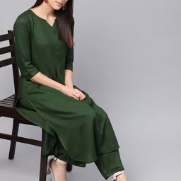 Idalia Women Green Solid Kurta with Palazzos-image-80