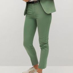 MANGO Women Green Solid Regular Fit Chinos-image-57