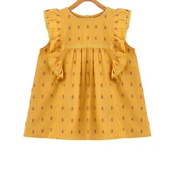Miyo Girls Mustard Yellow Printed A-Line Pure Cotton Top-picture-13