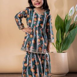 Readiprint Girls Printed Empire Gotta Patti Chanderi Silk Kurti With Sharara Kurta Sets-picture-36