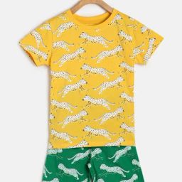 MINIKLUB Kids Yellow & Green Printed T-Shirt with Shorts-image-43