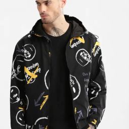 Showoff Black Slim Fit Printed Reversible Jacket-image-80