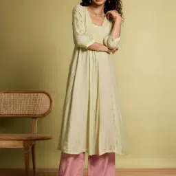 Taneira Light Green Regular Fit Embroidered Kurtas-image-10