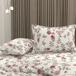 Pure Decor White & White Floral Printed 4 Piece Double King Superfine Bedding Set-image-22