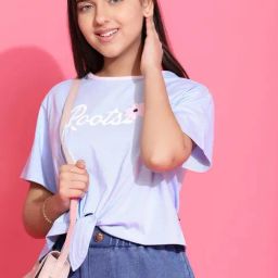 Lil Tomatoes Kids Blue Printed Crop Top-image-42