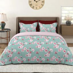 Layers Teal Cotton Floral King Bedsheet With 2 Pillow Covers-image-40