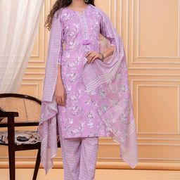 JC4U Women Floral Printed Pure Cotton Kurta with Trouser & Dupatta-picture-33