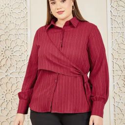 Styli Maroon Striped Wrap Shirt-image-96