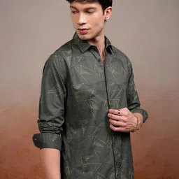 HIGHLANDER Men Spread Collar Textured Cotton Casual Shirt-image-60