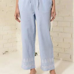 Fabindia Sky Blue Cotton Embroidered Pants-picture-23