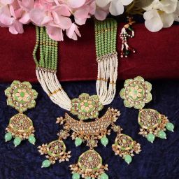 Saraf RS Jewellery Gold-Plated Mint AD & Kundan Stone Studded Necklace Jewellery Set-0