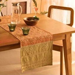 Peepul Tree White Cotton Applique Cutwork Table Runner-32
