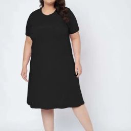 Brinns Black Cotton Regular Fit Plus Size Dress-image-83