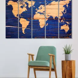 999Store Blue & Beige World Map Art 5 Frame MDF Paintings-34