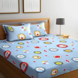Klotthe Printed Blue & Red 210 TC Cotton King Bedsheet with 2 Pillow Covers-image-37