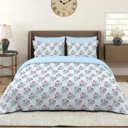 Layers Blue Cotton Floral King Bedsheet With 2 Pillow Covers-image-35