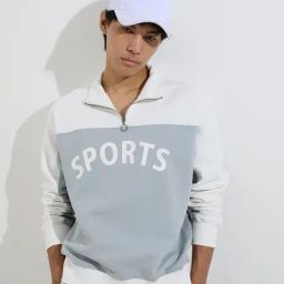 Studiofit by Westside Grey Quarter Zip Cotton-Blend Sweatshirt-image-6