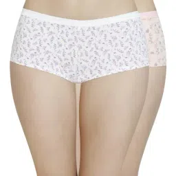 Amante White & Pink Cotton Printed Hipster Panties-image-79
