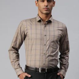 ManQ Brown Regular Fit Check Shirt-image-6