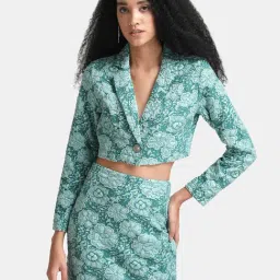 Kazo Green Floral Print Cropped Blazer-picture-27