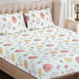 SEJ by Nisha Gupta Floral Pink 144 TC Cotton Double Bed Sheet with 2 Pillow Covers-image-24