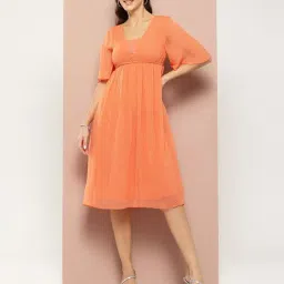 Qurvii Orange Plain A-Line Dress-image-32