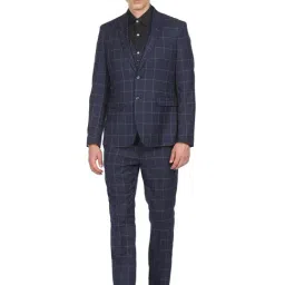 Arrow Navy Regular Fit Checks Three Piece Suit-image-18