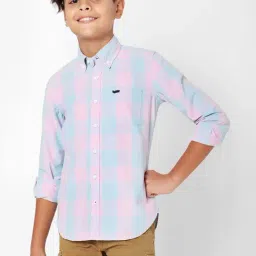 Gas Kids Blue & Pink Cotton Chequered Full Sleeves Shirt-image-30