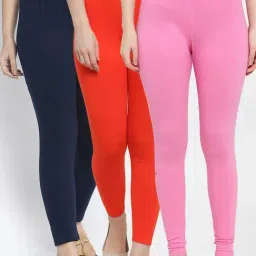 Gracit Orange & Pink Mid Rise Leggings - Pack Of 3-image-95