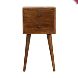 Artisan Furniture Solid Brown Mango Wood 2 Drawer Side Table Chestnut Finish-image-69