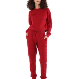 Nite Flite Maroon Cotton Crop Sweatshirt With Joggers-image-72
