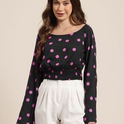 HERE&NOW Polka Dot Printed Bell Sleeves Blouson Top-image-23