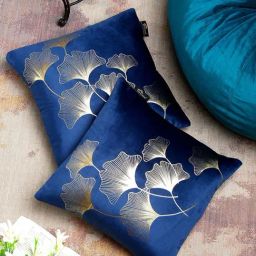 HOSTA HOMES Navy & Golden Velvet Zippered Cushion Cover - Set of 2-image-96