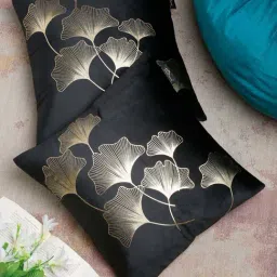 HOSTA HOMES Black & Golden Velvet Zippered Cushion Cover - Set of 2-image-57