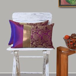 ANS Purple Set of 2 Floral Rectangle Cushion Covers-51