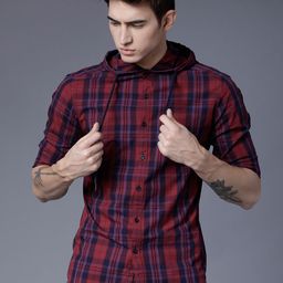 HIGHLANDER Men Maroon & Navy Blue Slim Fit Checked Casual Shirt-image-41